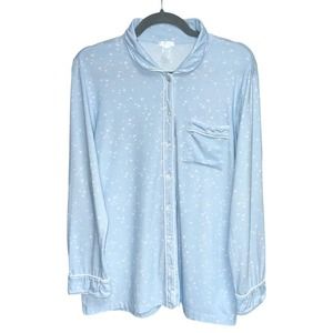 LAKE DreamKnit Button Down Long Sleeve Pajama Top Star Print Blue Size Medium